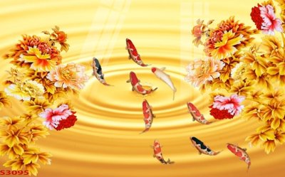 Tải file Tranh hoa sen cá cửu ngư quần hội S3095 (gốc) chủ đề tâm linh