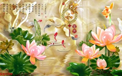 Chi tiết file tranh tráng gương Tranh hoa sen cá cửu ngư quần hội S3139 (ảnh gốc)