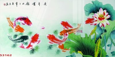 File in trần Tranh hoa sen cá cửu ngư quần hội S3162 (bản gốc) hoa văn