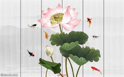 File gốc Tranh cửu ngư quần hội sen cá S323 (vector) cho in ấn