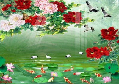 File tranh quảng cáo Tranh hoa sen cá cửu ngư quần hội S3239 (file gốc) chuyên nghiệp