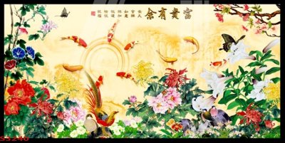 File in lụa Tranh hoa sen cá cửu ngư quần hội S3240 (hoa văn) Tranh hoa sen cá cửu ngư quần hội S3240