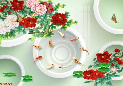 Tải file Tranh hoa sen cá cửu ngư quần hội S3267 (gốc) chủ đề hoa sen
