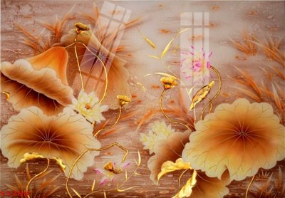 Download file gốc Tranh hoa sen cá cửu ngư quần hội S3269 (in lụa) hoa lá