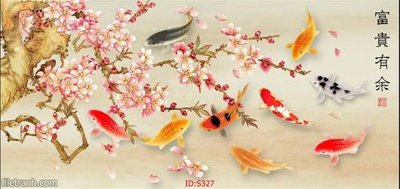 File gốc Tranh cửu ngư quần hội sen cá S327 (phong cách) châu Âu