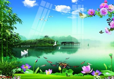 File gốc Tranh hoa sen cá cửu ngư quần hội S3291 (in mica) trang trí