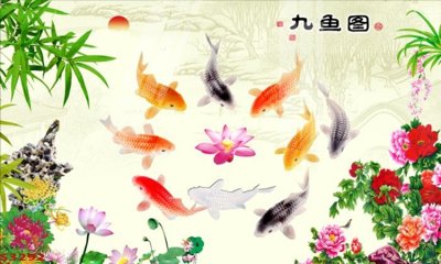 Download file gốc Tranh hoa sen cá cửu ngư quần hội S3292 (in lụa) cao cấp