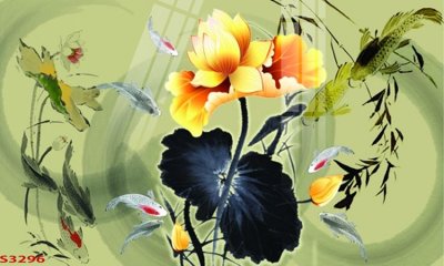 File tranh Tranh hoa sen cá cửu ngư quần hội S3296 (bản gốc) treo phòng ăn