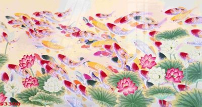 Mua file gốc Tranh hoa sen cá cửu ngư quần hội S3300 (in ấn) tại Filetranh.com