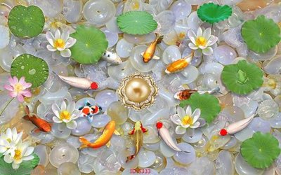 File gốc Tranh cửu ngư quần hội sen cá S333 (in lụa) tranh phong thủy