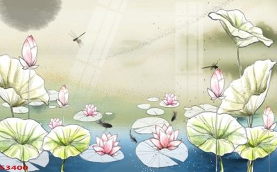 Download file gốc Tranh hoa sen cá cửu ngư quần hội S3400 (dùng cho in ấn)