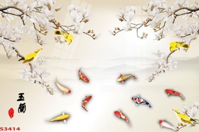 File tranh trang trí Tranh hoa sen cá cửu ngư quần hội S3414 (file gốc)