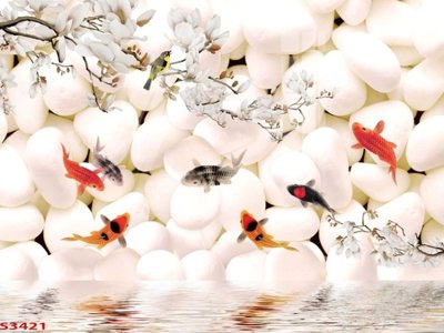 File gốc Tranh hoa sen cá cửu ngư quần hội S3421 (in mica) làm quà tặng