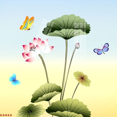 File in trần Tranh hoa sen cá cửu ngư quần hội S3432 (bản gốc 3D) sống động