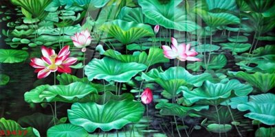 File tranh quảng cáo Tranh hoa sen cá cửu ngư quần hội S3437 (file gốc) chuyên nghiệp