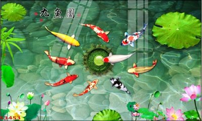 File tranh quảng cáo Tranh hoa sen cá cửu ngư quần hội S3453 (file gốc) chuyên nghiệp