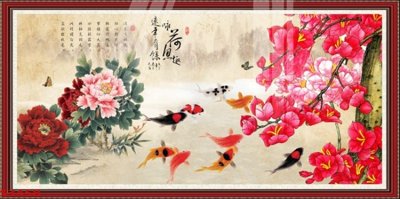 File gốc Tranh hoa sen cá cửu ngư quần hội S3458 (chủ đề hiện đại) trang trí