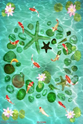 File tranh in trần 3D Tranh cửu ngư quần hội sen cá S346 (ảnh gốc)