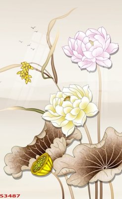 File in trần Tranh hoa sen cá cửu ngư quần hội S3487 (bản gốc 3D) sống động