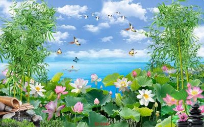 File tranh Tranh cửu ngư quần hội sen cá S349 (bản gốc) treo tường