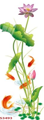Hình ảnh gốc Tranh hoa sen cá cửu ngư quần hội S3493 (để in khổ lớn)