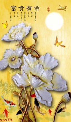 File tranh Tranh hoa sen cá cửu ngư quần hội S3513 (bản gốc) in lụa 5D