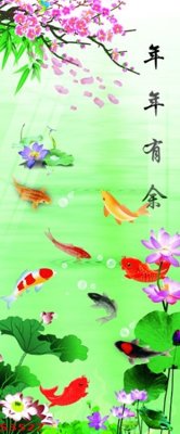 File in trần Tranh hoa sen cá cửu ngư quần hội S3527 (bản gốc) đại dương