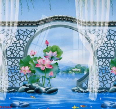 Hình ảnh file gốc in lụa Tranh hoa sen cá cửu ngư quần hội S3566