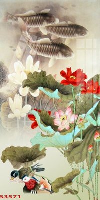 File in trần Tranh hoa sen cá cửu ngư quần hội S3571 (bản gốc) 5D