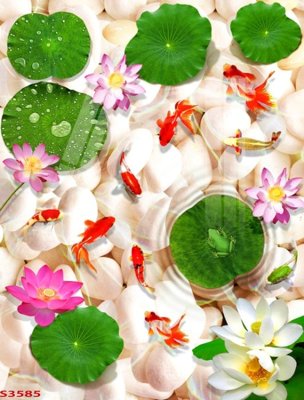 File gốc in tráng gương Tranh hoa sen cá cửu ngư quần hội S3585 chi tiết