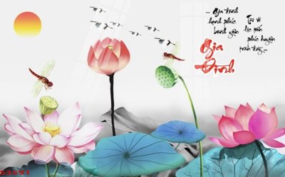 Tải file Tranh hoa sen cá cửu ngư quần hội S3591 (ảnh gốc) in gạch 3D