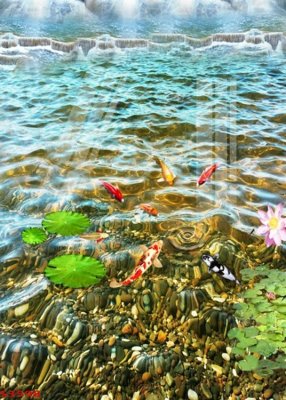 Tải file Tranh hoa sen cá cửu ngư quần hội S3598 (ảnh gốc) in gạch 3D