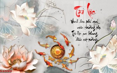 File tranh in trần 3D Tranh hoa sen cá cửu ngư quần hội S3599 (ảnh gốc)
