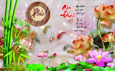 File tranh Tranh hoa sen cá cửu ngư quần hội S3603 (bản gốc) treo tường