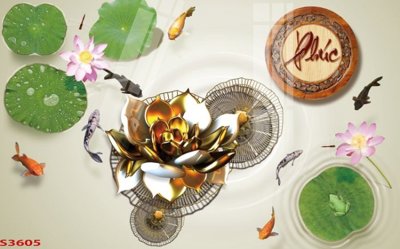 Download file Tranh hoa sen cá cửu ngư quần hội S3605 (gốc) in mica bàn thờ