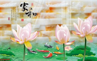 File tranh gốc Tranh hoa sen cá cửu ngư quần hội S3608 chủ đề hiện đại