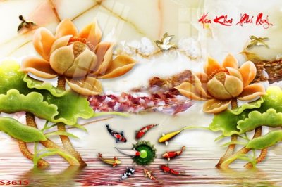 Download file Tranh hoa sen cá cửu ngư quần hội S3615 (gốc) in mica cao cấp