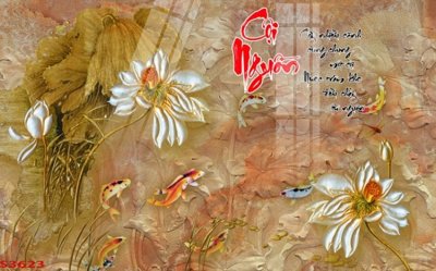 Hình ảnh file gốc in trần nhà Tranh hoa sen cá cửu ngư quần hội S3623