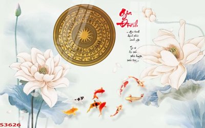File gốc Tranh hoa sen cá cửu ngư quần hội S3626 (in 3D) nghệ thuật