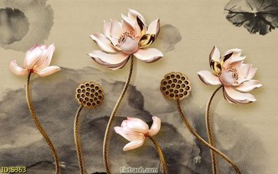 File gốc Tranh cửu ngư quần hội sen cá S363 (in lụa) tranh thuận buồm