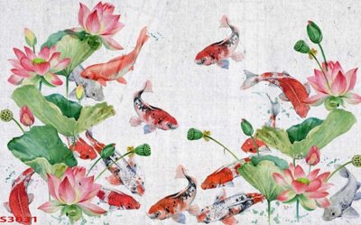 File gốc Tranh hoa sen cá cửu ngư quần hội S3631 (chủ đề hiện đại) trang trí