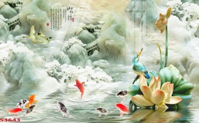 Download file ảnh gốc Tranh hoa sen cá cửu ngư quần hội S3643 để in ấn