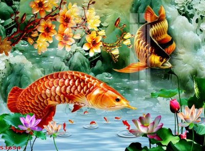 File PSD Tranh hoa sen cá cửu ngư quần hội S3654 (bản gốc) đã tách nền