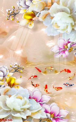 Hình ảnh file gốc in trần nhà Tranh hoa sen cá cửu ngư quần hội S3656