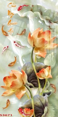 File tranh gốc Tranh hoa sen cá cửu ngư quần hội S3671 (bản quyền) độc đáo