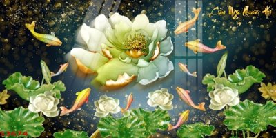 File tranh gốc Tranh hoa sen cá cửu ngư quần hội S3674 (bản quyền) file PSD