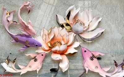 File gốc Tranh hoa sen cá cửu ngư quần hội S3695 (AI/EPS) cho in ấn