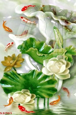 File tranh Tranh hoa sen cá cửu ngư quần hội S3701 (ảnh gốc) in trần xuyên sáng