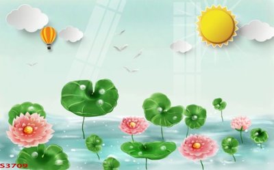 File ảnh Tranh hoa sen cá cửu ngư quần hội S3709 (gốc) in biển hiệu