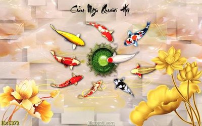 File ảnh Tranh cửu ngư quần hội sen cá S372 (gốc) in biển hiệu